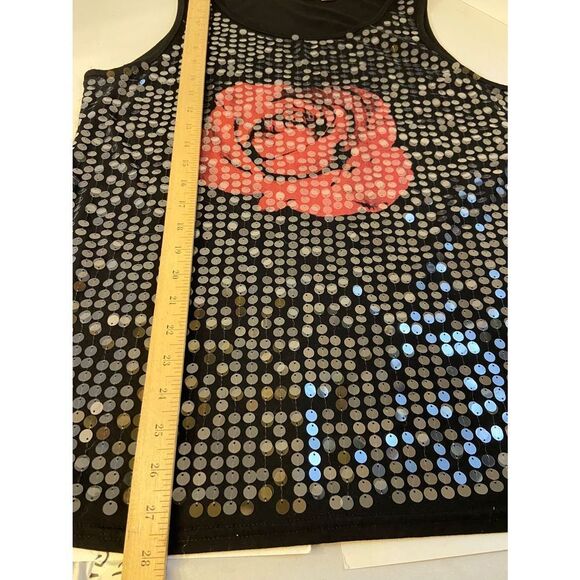 Cato sequins tank top black bling red rose Xl - Picture 6 of 7